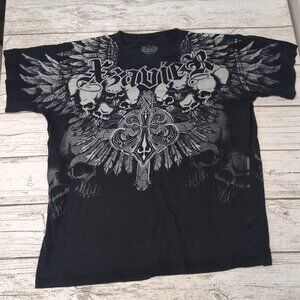 Xzavier Black AOP Graphic T Shirt Y2K Skulls Cross Men Size XXL